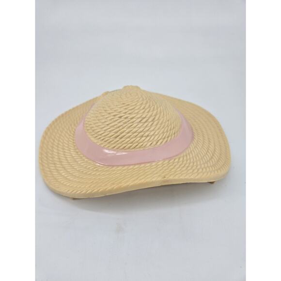 Vintage 80s Cottagecore Straw Bonnet Wall Pocket Molded Plastic Planter Daisy - Picture 3 of 12